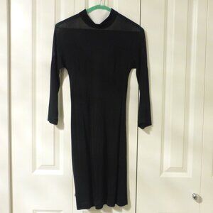 BEBE black yoke three quarter sleeve dress with mesh insert